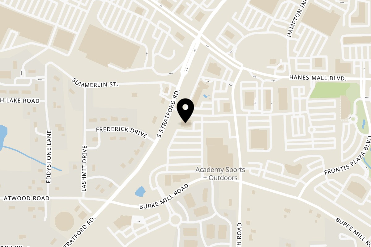 Map showing the location of Sixty Six Grill & Tap House Winston-Salem on 3440 Frontis St in Winston-Salem